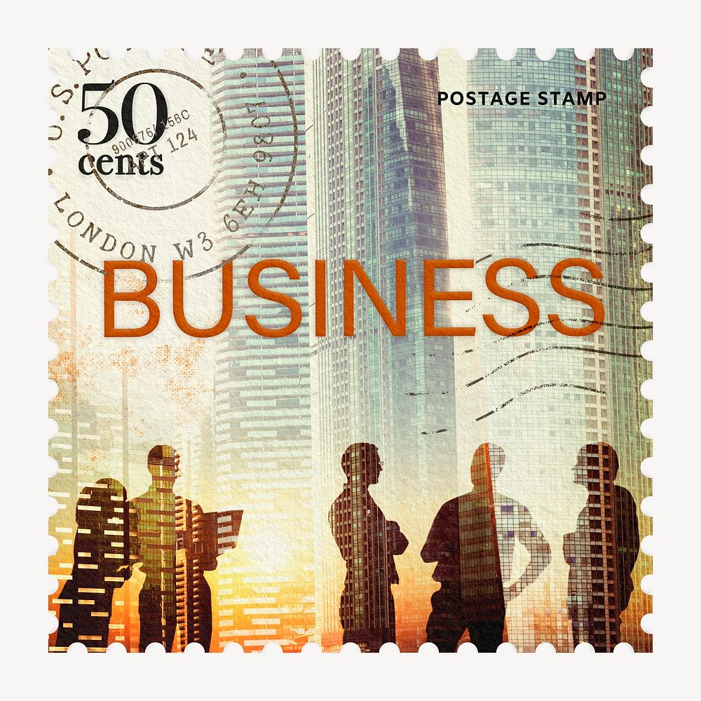 Global business postage stamp, stationery collage element