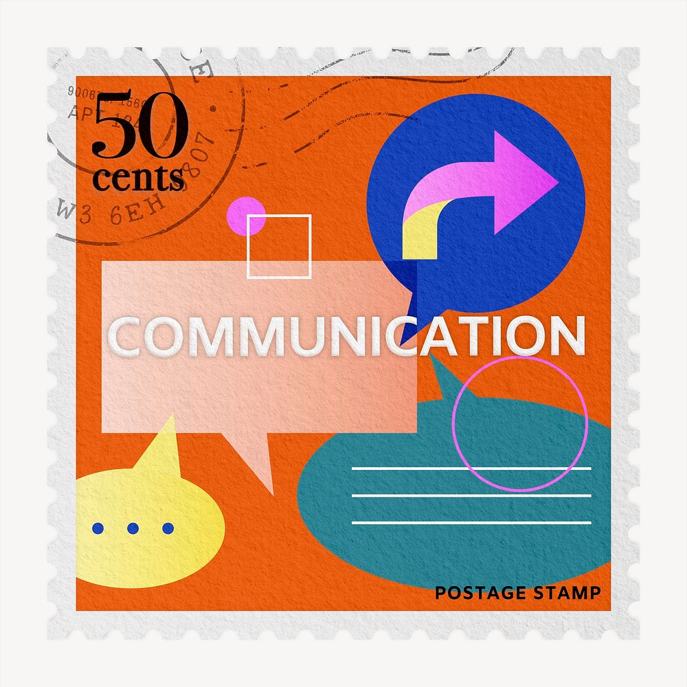 Communication postage stamp, business stationery collage element