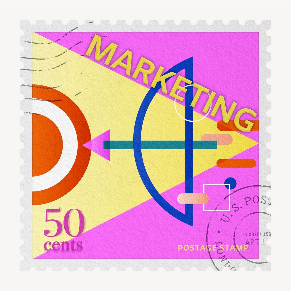 Marketing postage stamp, business stationery collage element