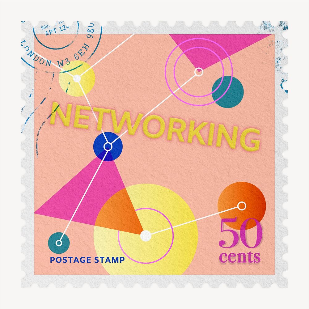 Networking postage stamp, business stationery collage element