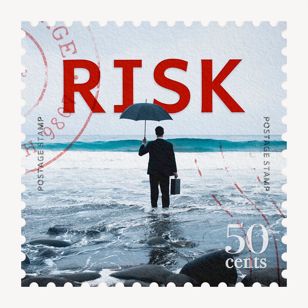 Risk postage stamp sticker, business stationery psd