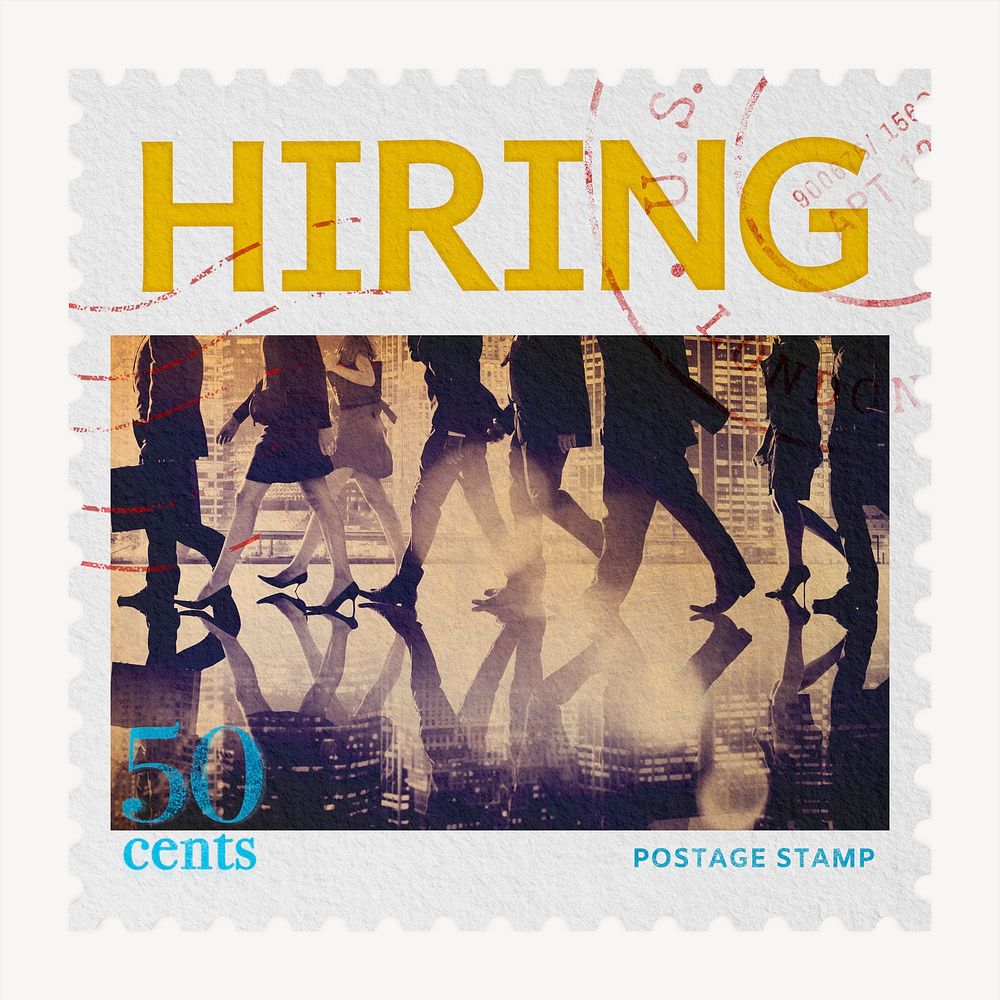 Hiring postage stamp, business stationery collage element