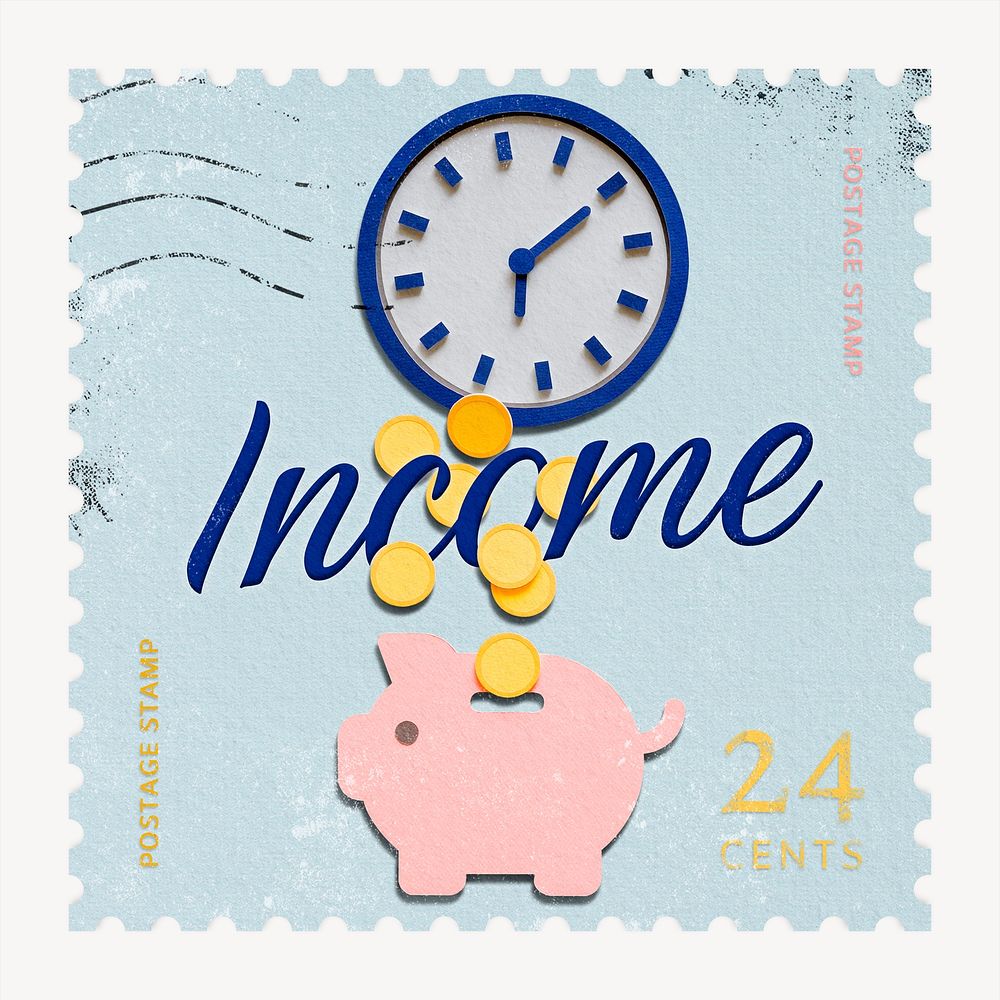 Income postage stamp, business stationery collage element