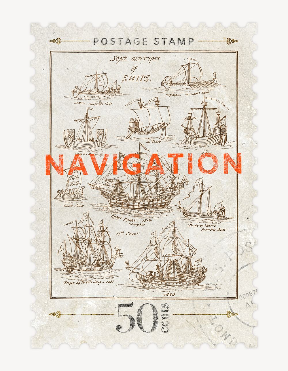Navigation postage stamp sticker, travel stationery psd
