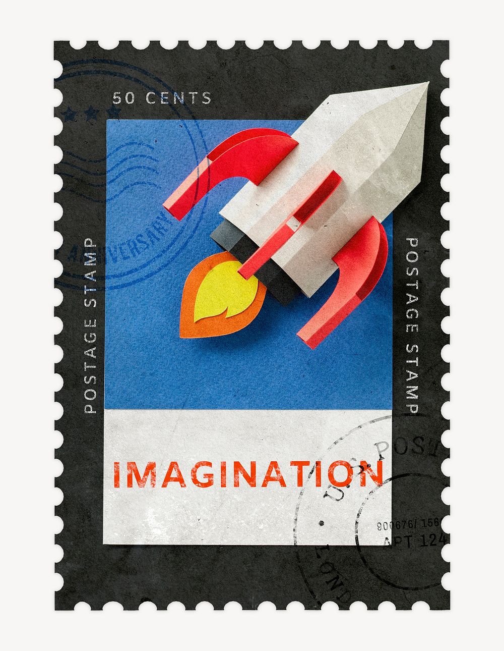 Imagination postage stamp, business stationery collage element