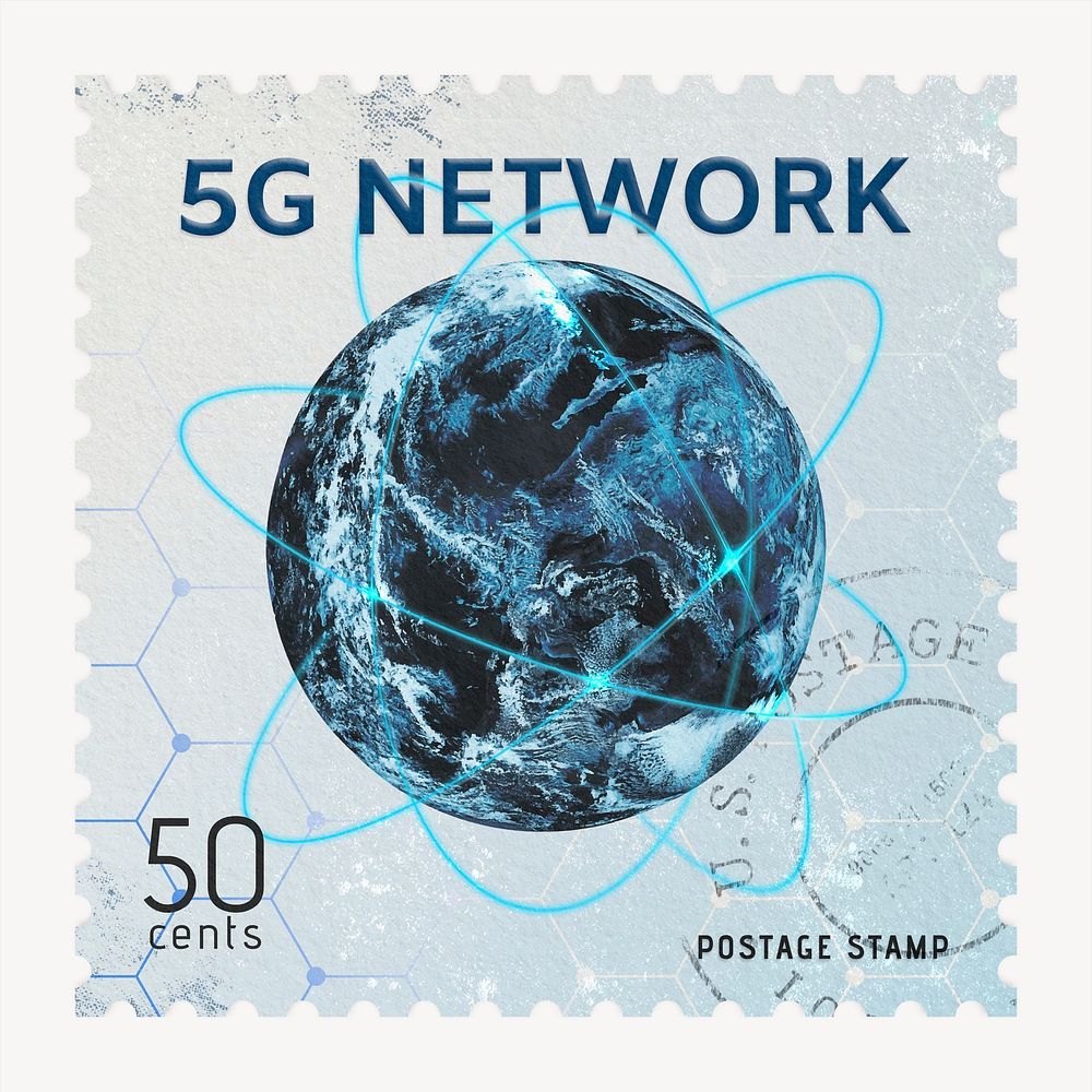 5G network postage stamp sticker, business stationery psd