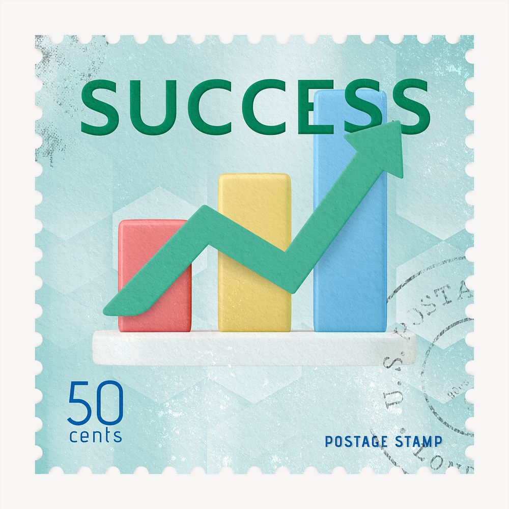 Success postage stamp sticker, business stationery psd
