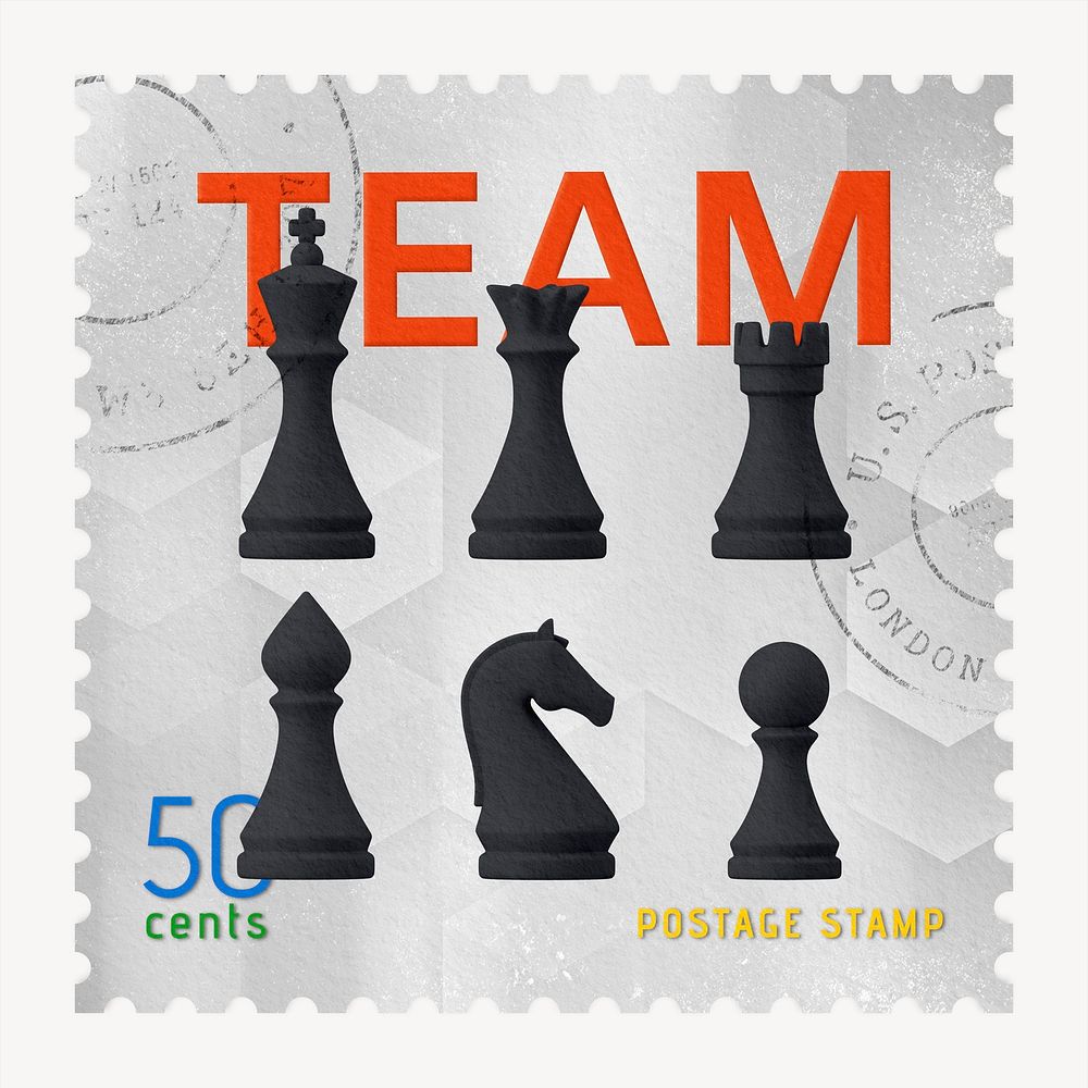 Team postage stamp, business stationery collage element