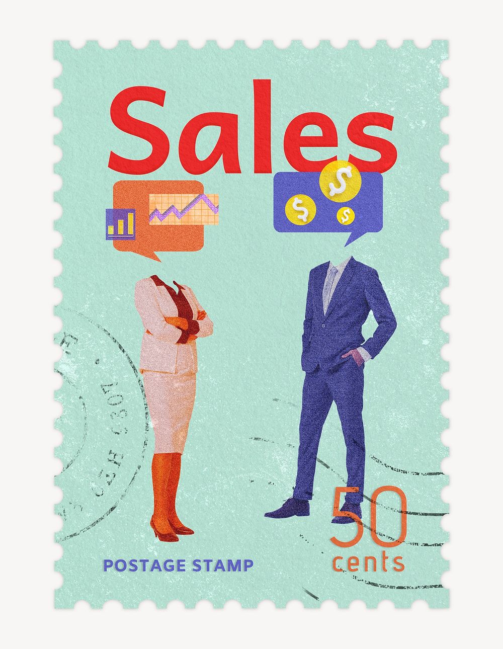 Sales postage stamp, business stationery collage element