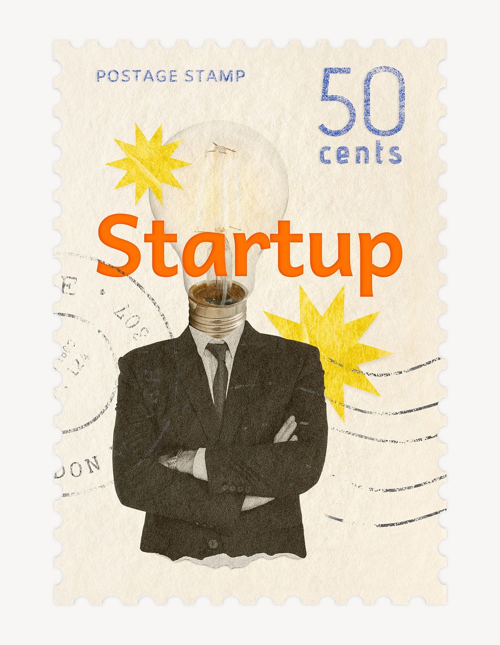 Startup postage stamp, business stationery collage element