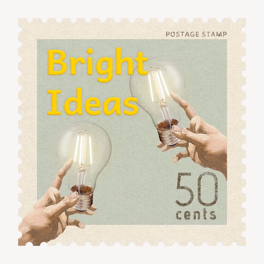 Bright ideas postage stamp, business stationery collage element