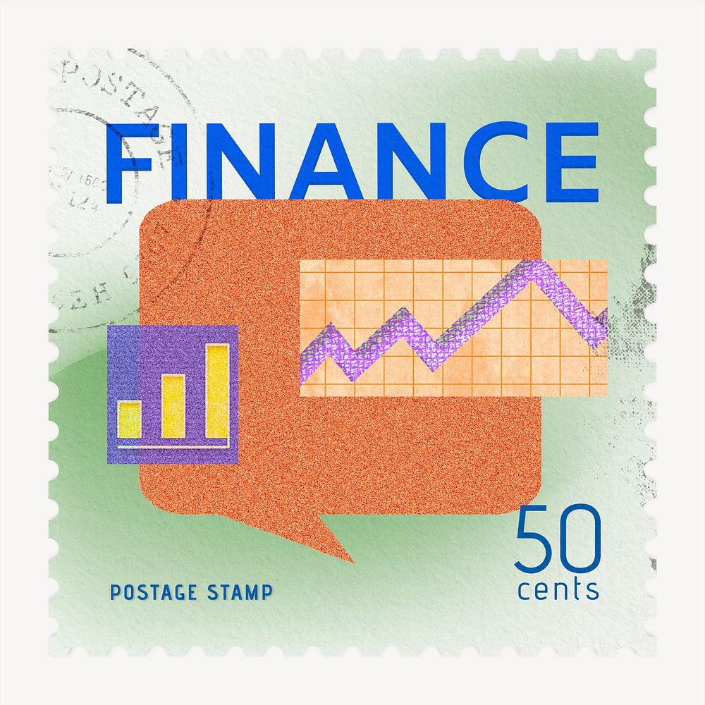 Finance postage stamp, business stationery collage element
