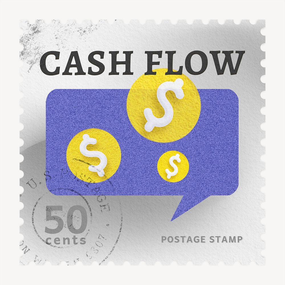 Cash flow postage stamp, business stationery collage element
