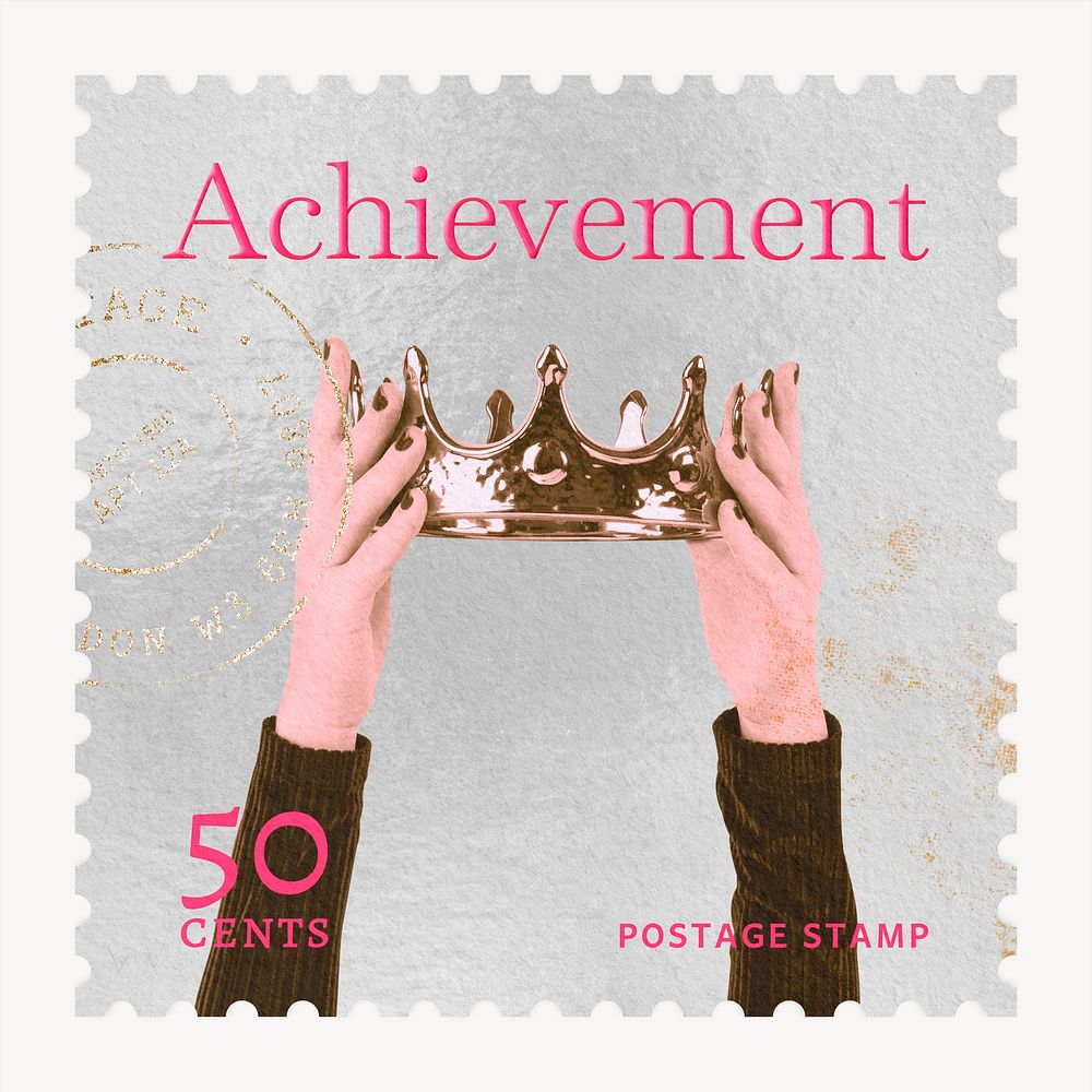 Achievement postage stamp, business stationery collage element