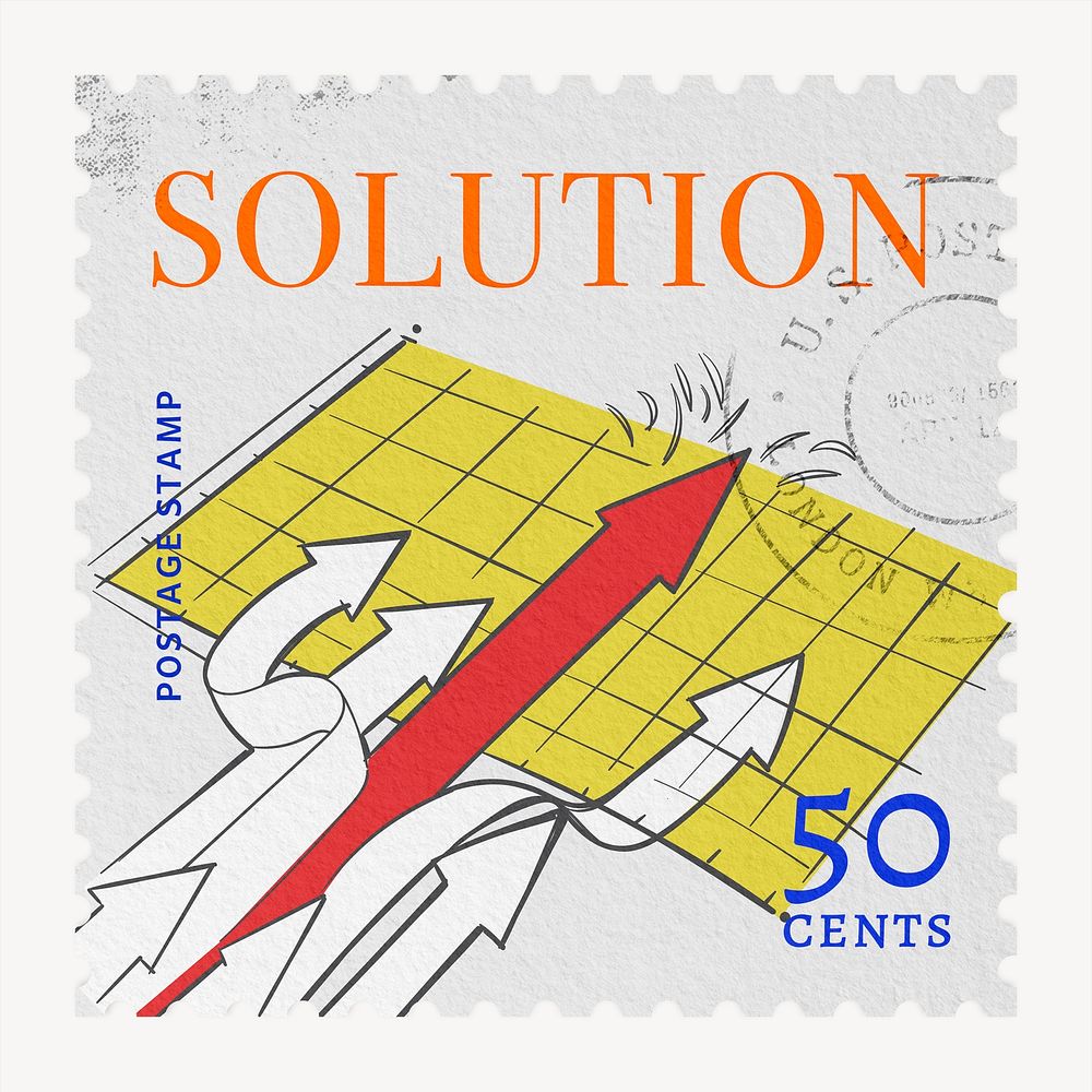 Solution postage stamp sticker, business stationery psd