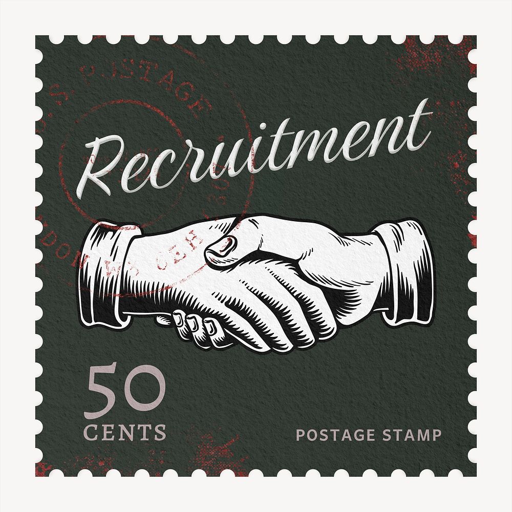 Recruitment postage stamp, business stationery collage element