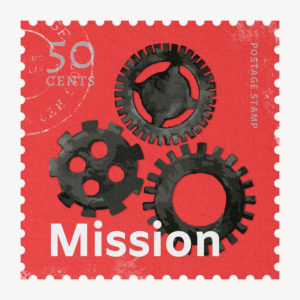 Mission postage stamp, business stationery collage element