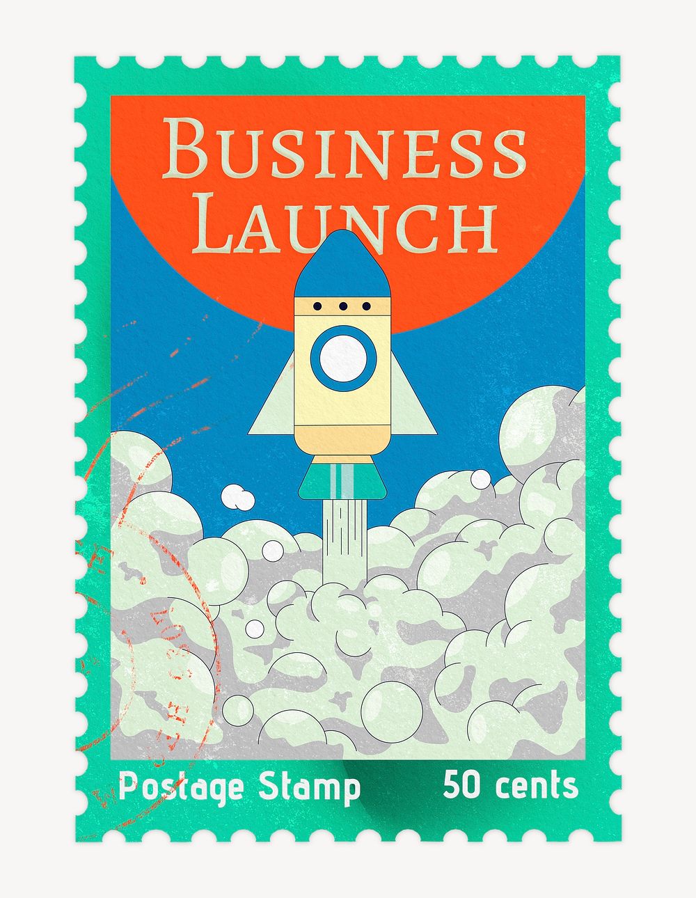 Business launch postage stamp, stationery collage element