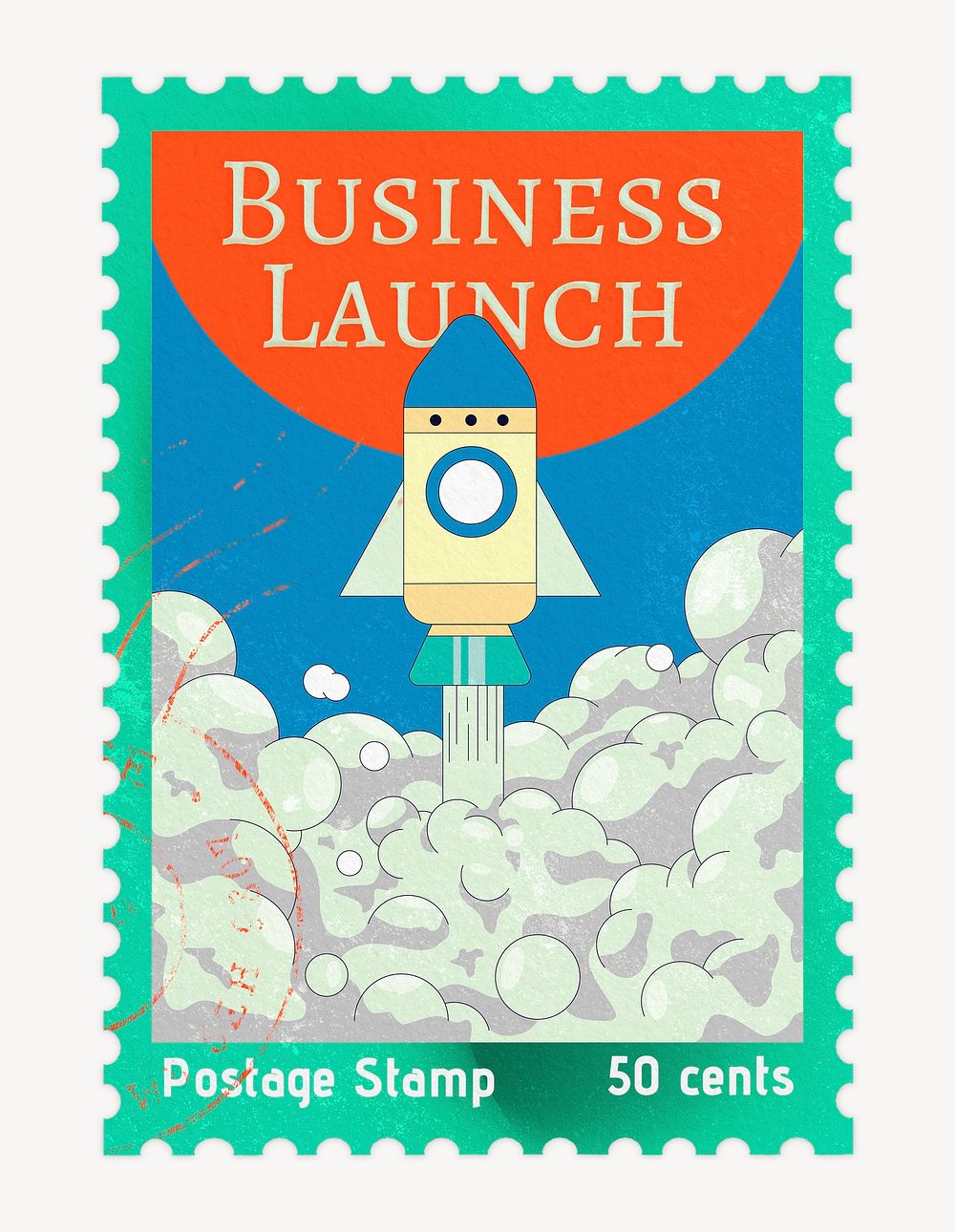 Business launch postage stamp sticker, stationery psd