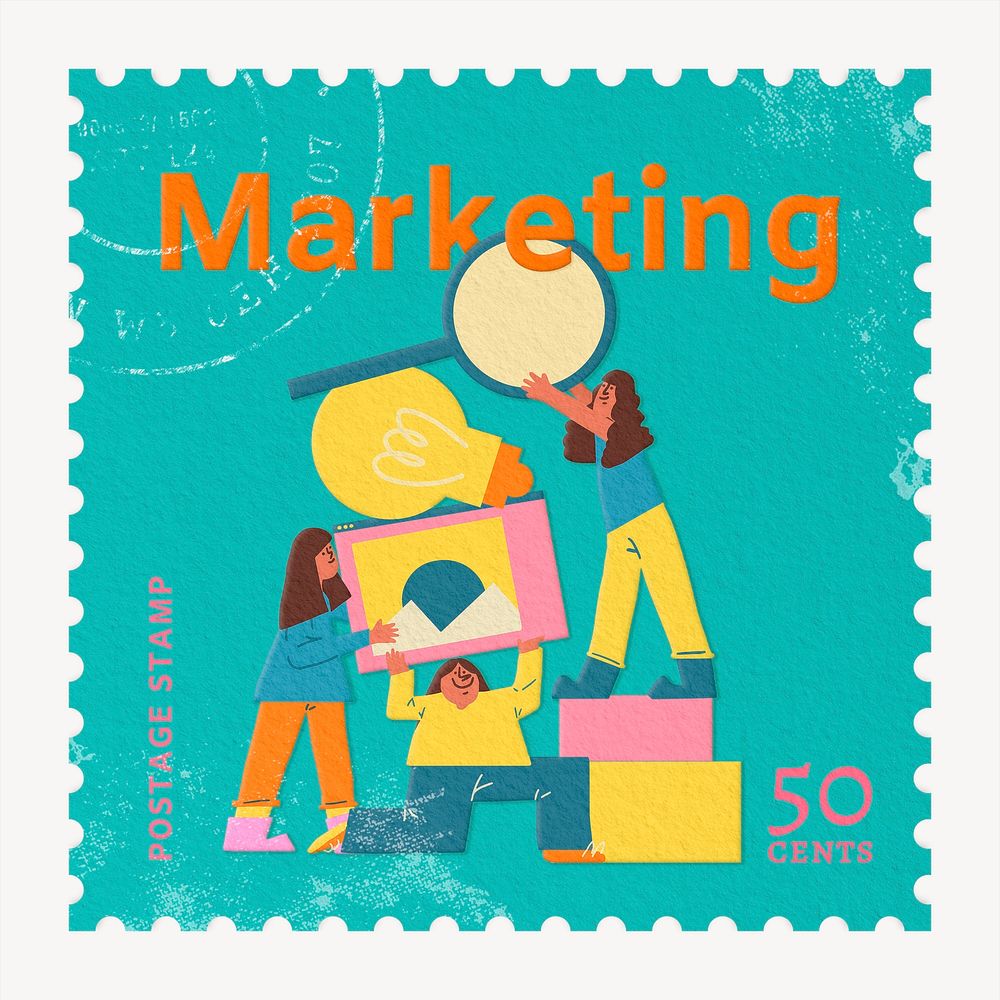 Marketing postage stamp, business stationery collage element