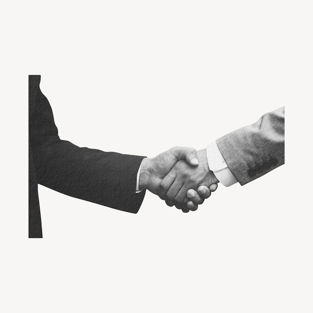 Businessmen shaking hands sticker, business deal cut out psd