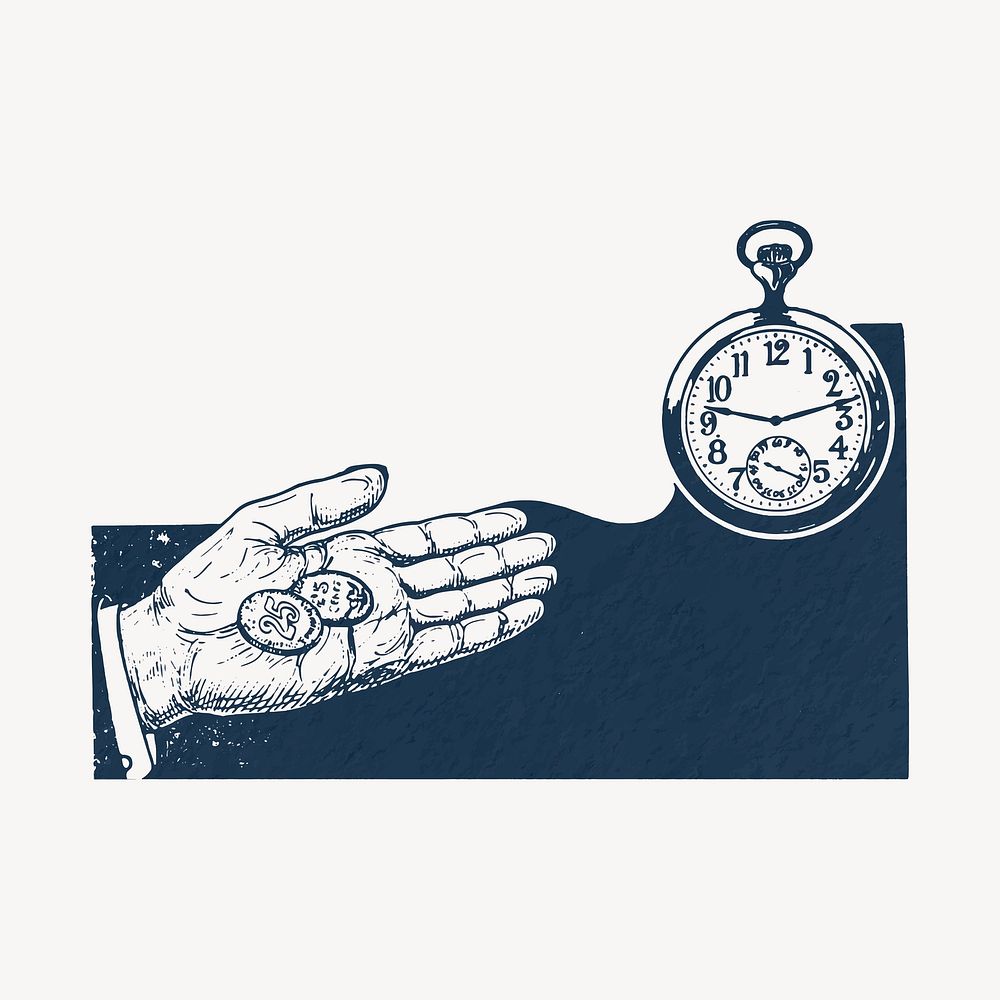 Time and money border, vintage illustration vector