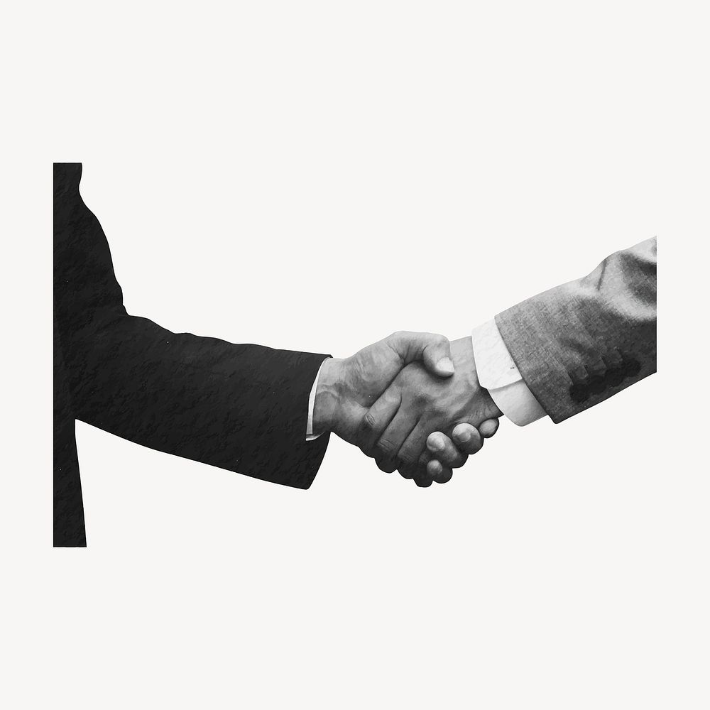 Businessmen shaking hands sticker, business deal cut out vector