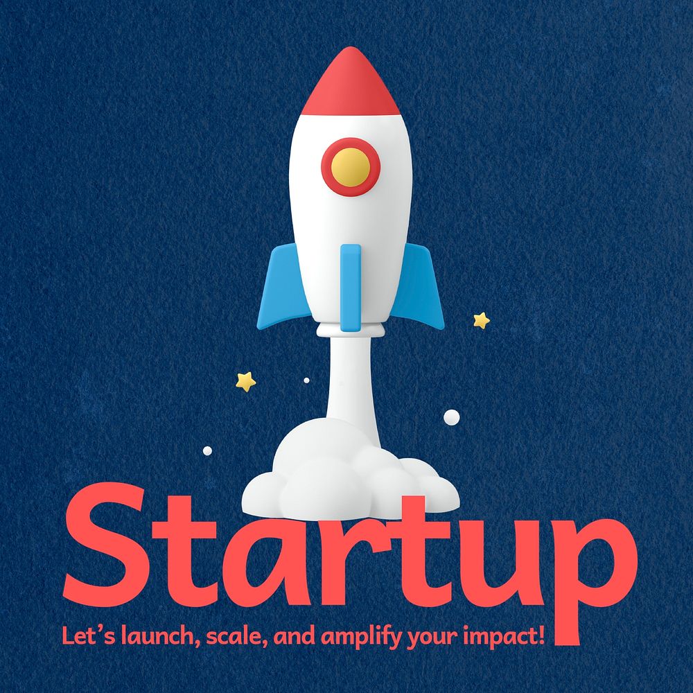 Startup business Instagram post template, rocket launch 3D illustration vector