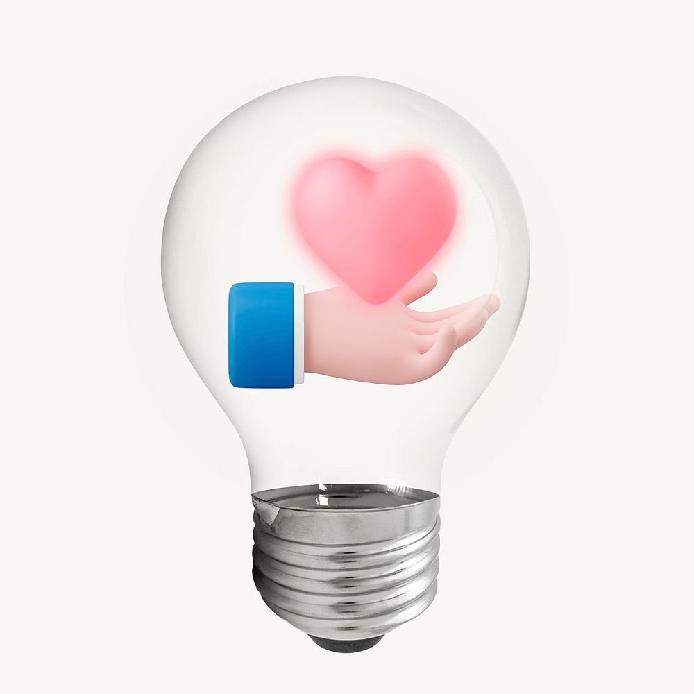 Heart, businessman 3D lightbulb collage element psd