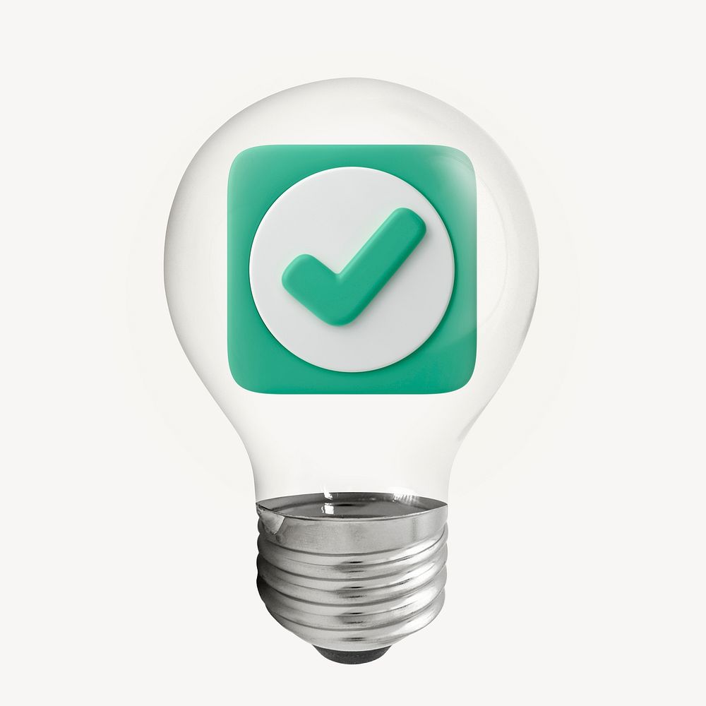 Green tick 3D lightbulb collage element psd