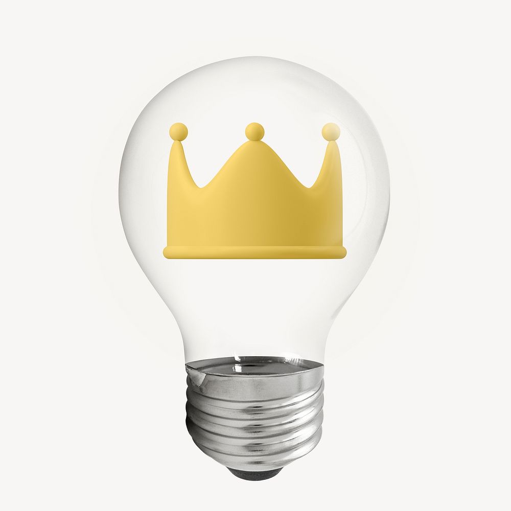 King crown 3D lightbulb collage element psd