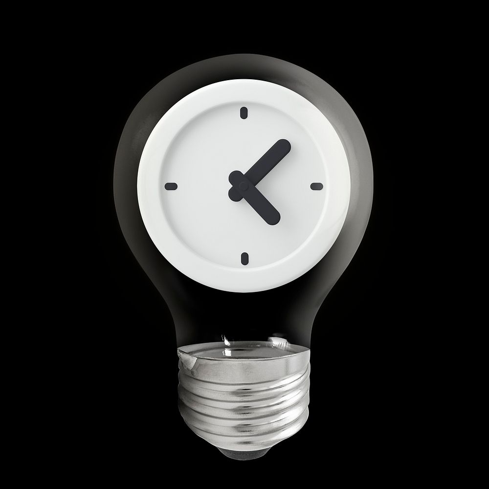 Time clock 3D lightbulb, business clipart