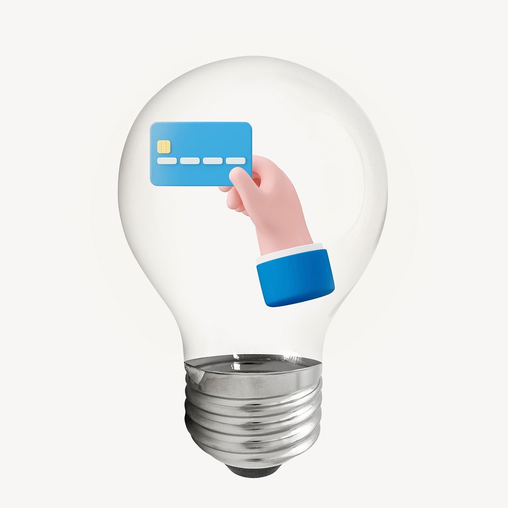 Credit card 3D lightbulb, business clipart