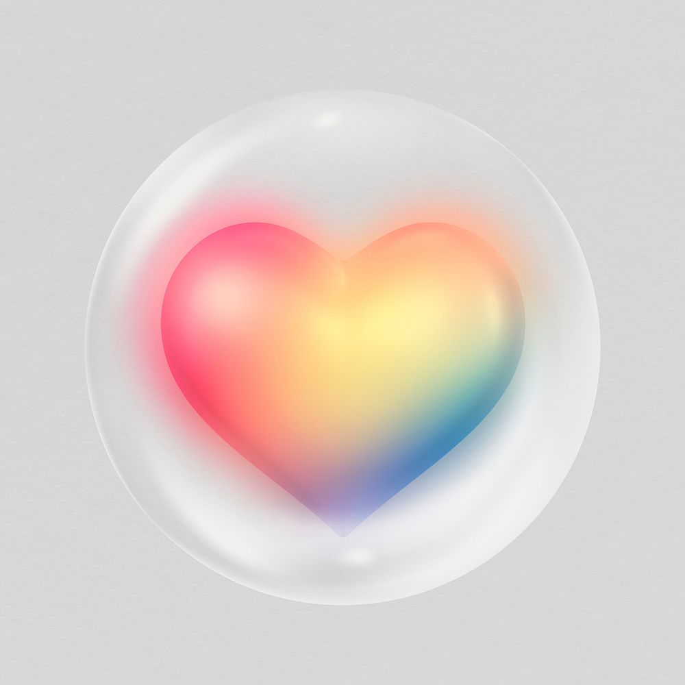Colorful heart 3D bubble collage element psd