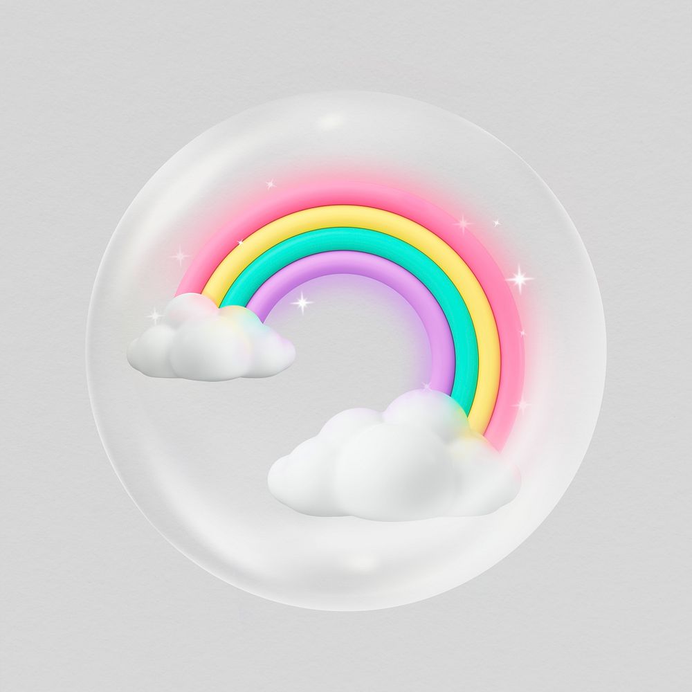 Rainbow 3D bubble collage element psd