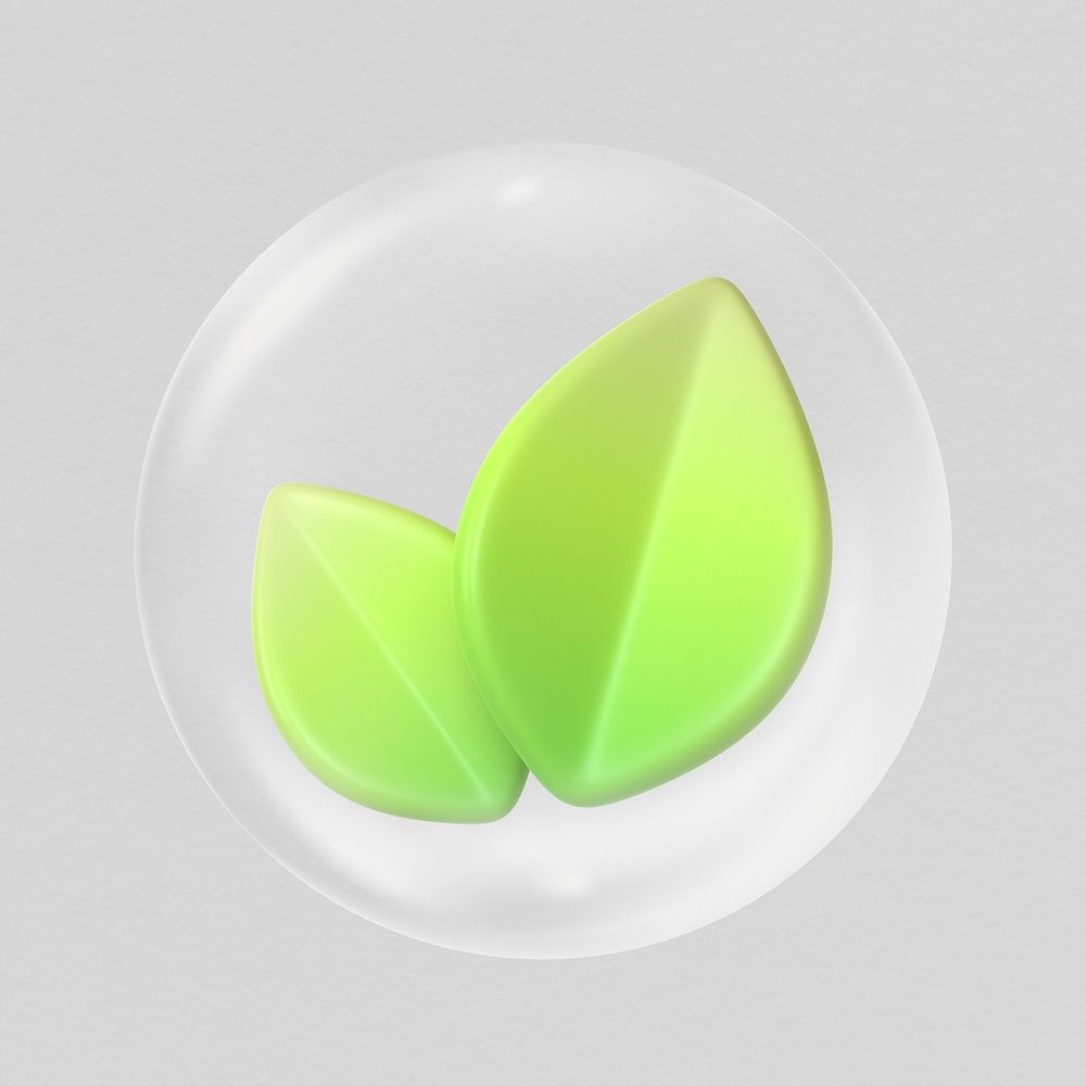 Green leaf 3D bubble, environment clipart