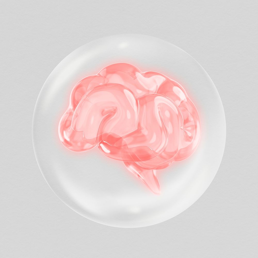 Brain 3D bubble collage element psd