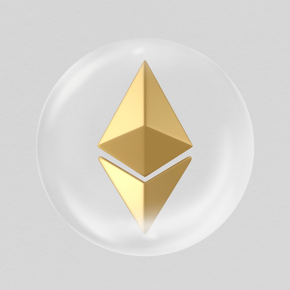 Ethereum 3D bubble, cryptocurrency clipart