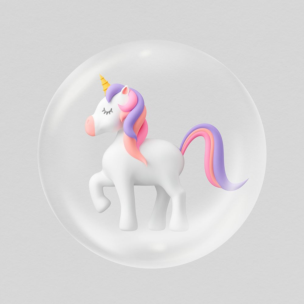 Unicorn 3D bubble collage element psd