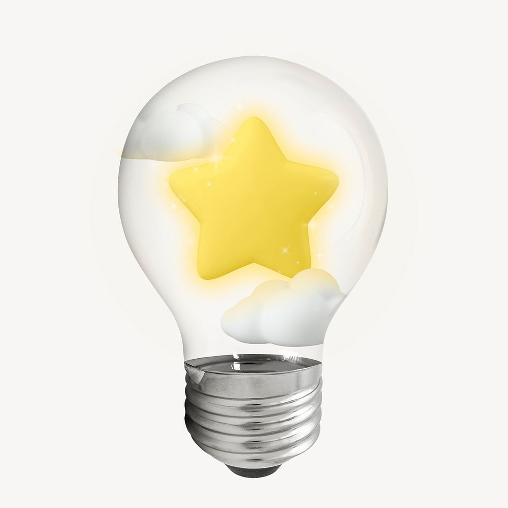 Star 3D lightbulb collage element psd