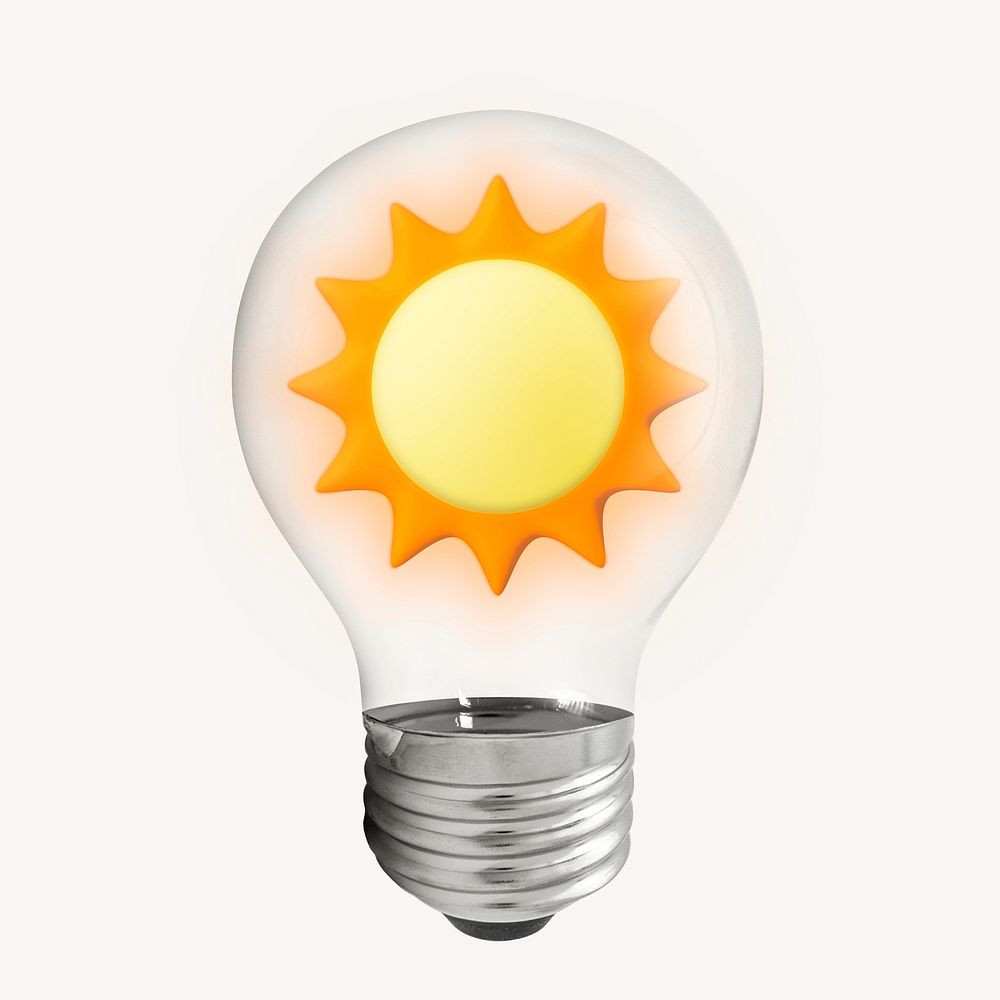 Sun 3D lightbulb collage element psd