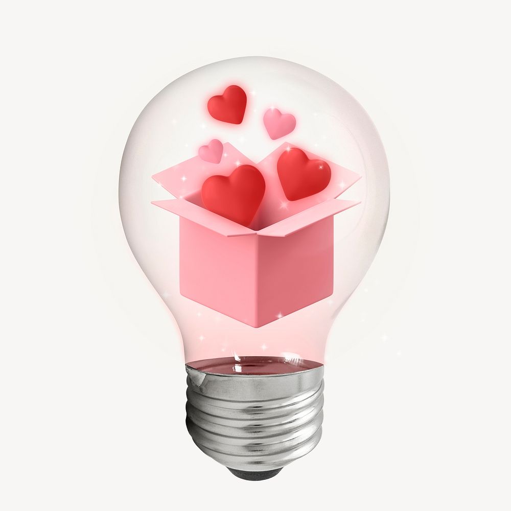 Love box 3D lightbulb collage element psd