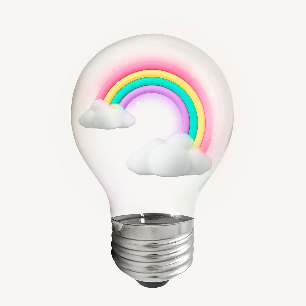 Rainbow 3D lightbulb collage element psd