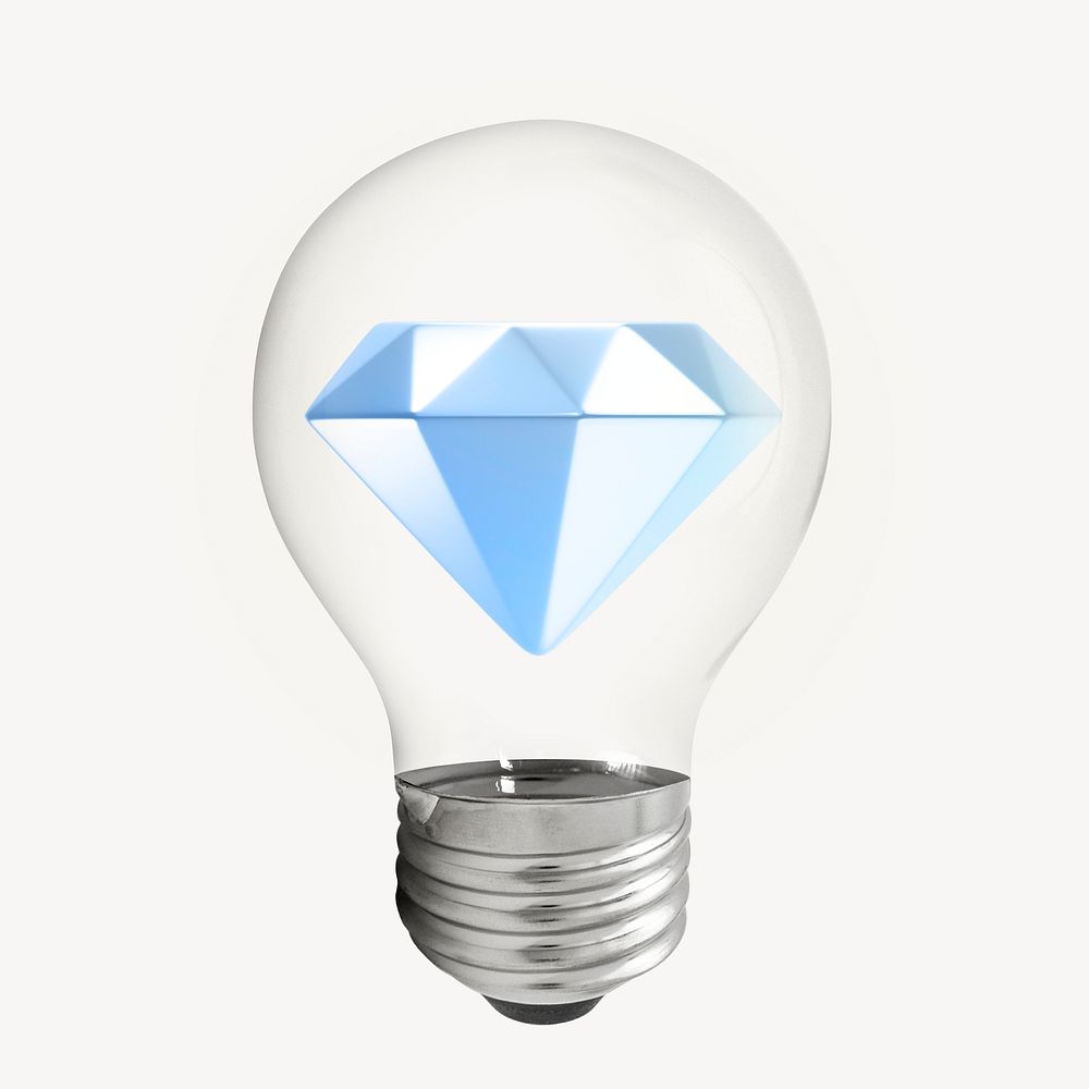 Diamond 3D lightbulb collage element psd
