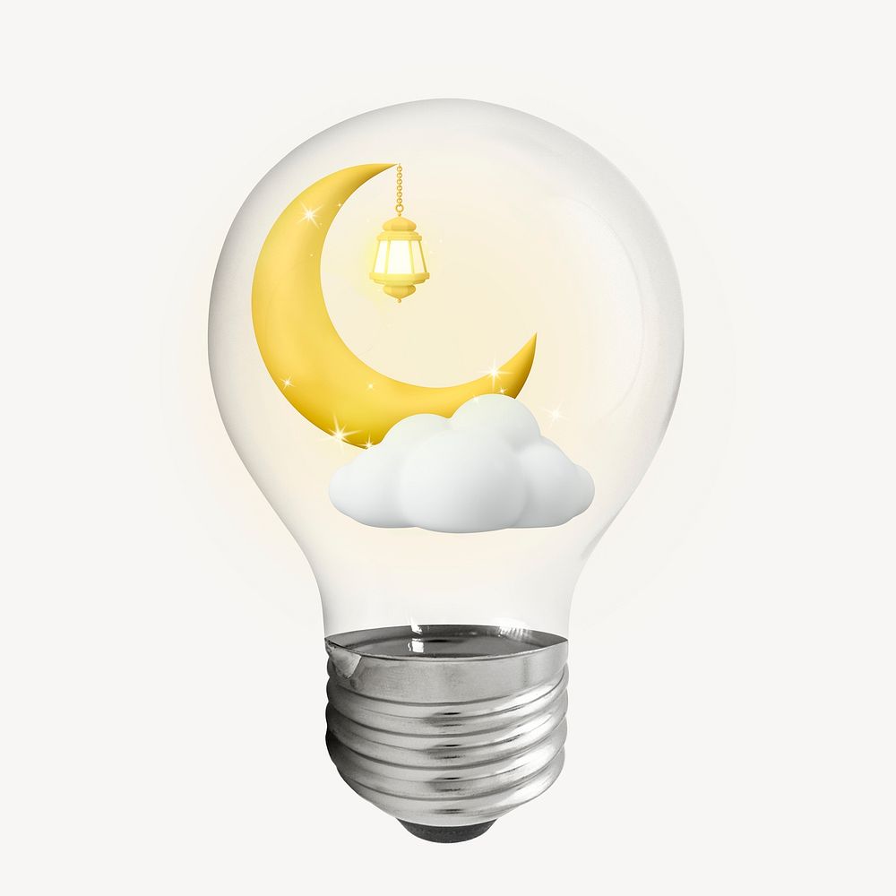 Ramadan 3D lightbulb collage element psd