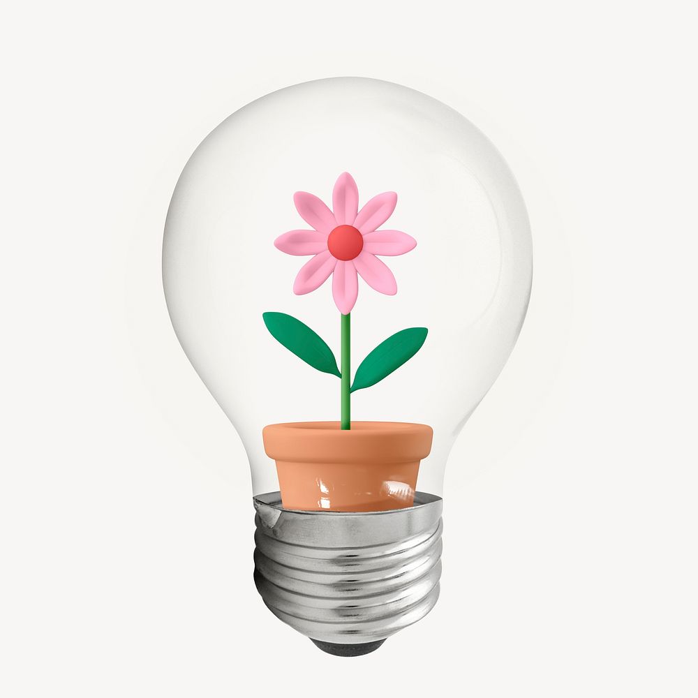 Flower 3D lightbulb collage element psd