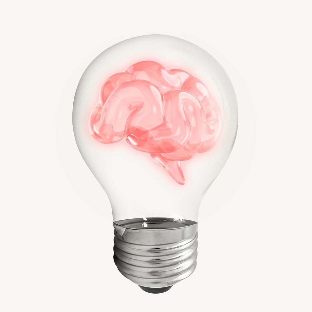 Brain 3D lightbulb collage element psd