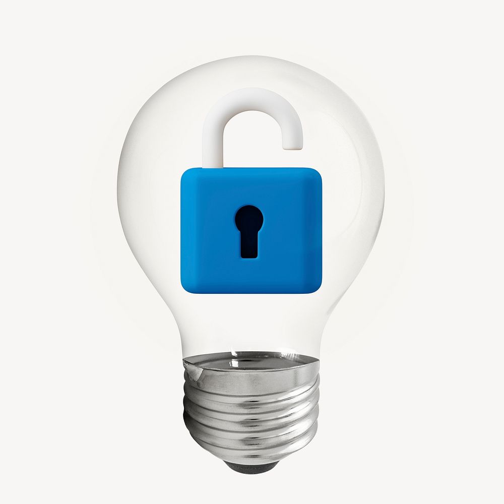 Lock safe 3D lightbulb collage element psd