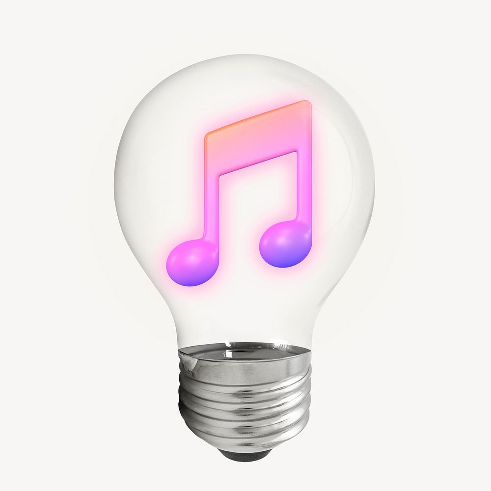 Musical note 3D lightbulb collage element psd