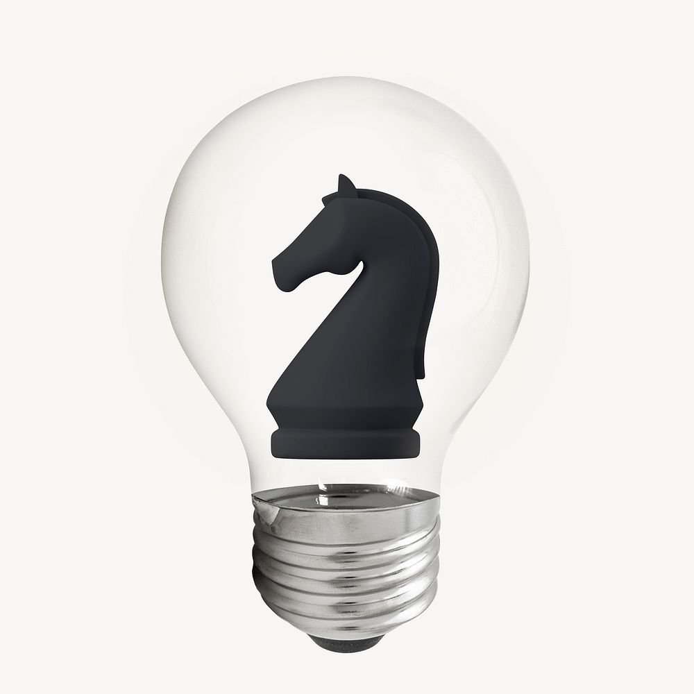 Chess piece, strategy 3D lightbulb, business clipart